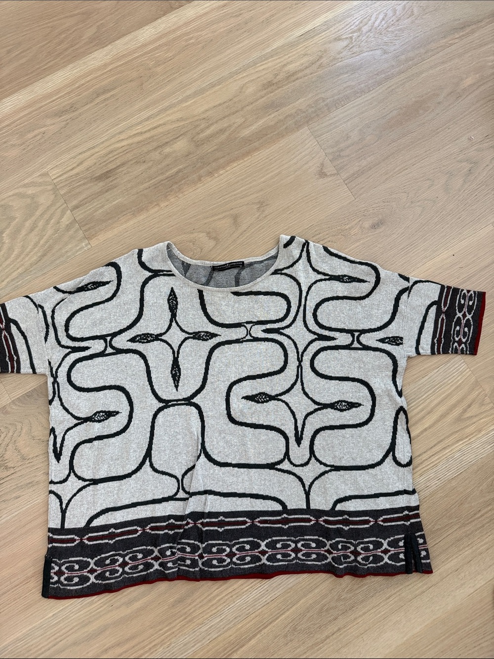 Peruvian Connection 100% Pima Cotton Geometric Jacquard Short Sleeve Knit Top